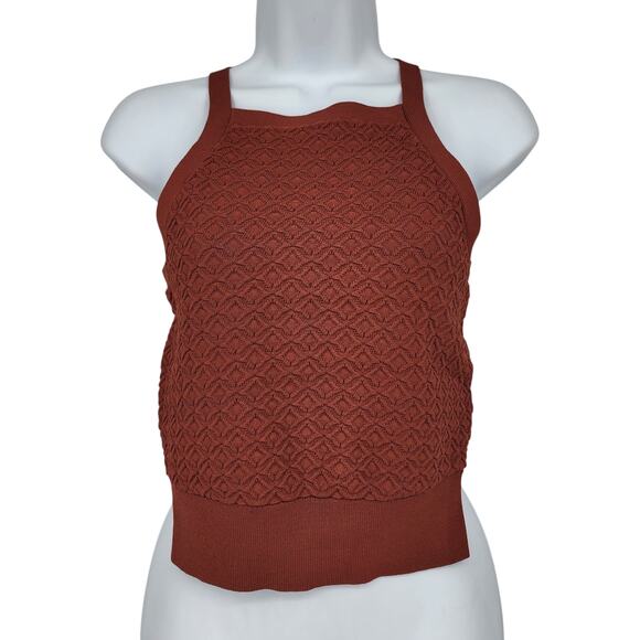 NWT Club Monaco Tie Back Burnt Orange Knit Square Neck Open Back Tank Size XS